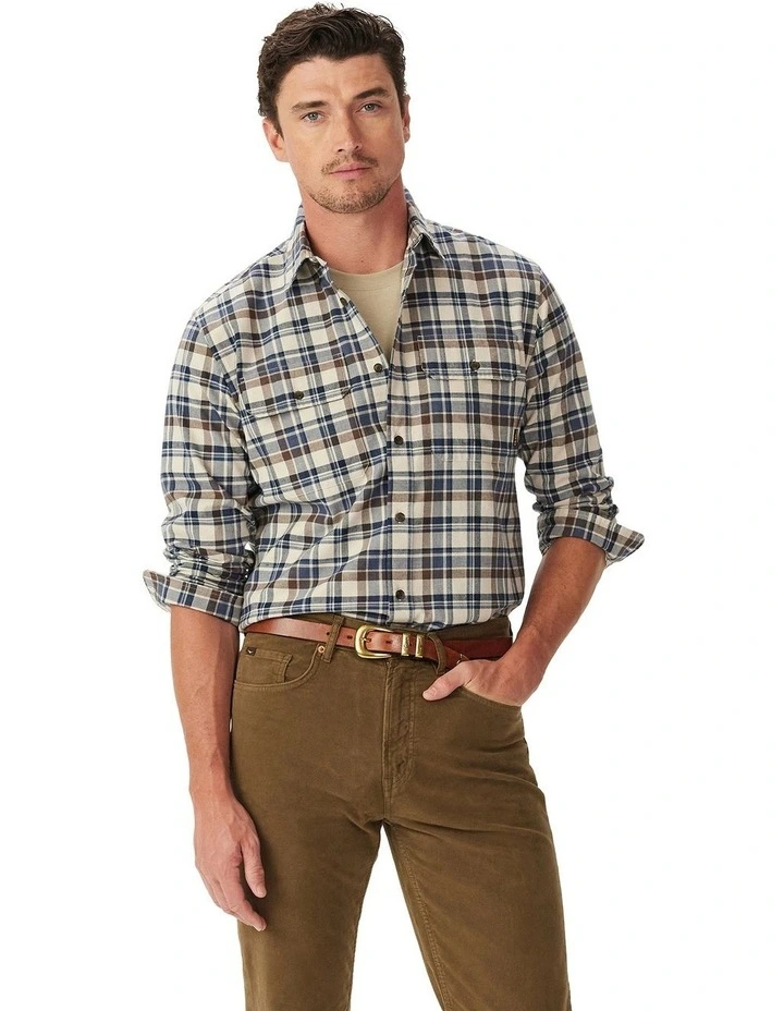 Orion Brushed Check Shirt in Parchment image 1