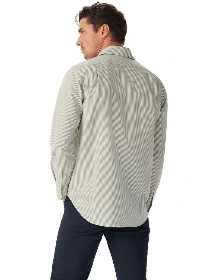 Sommers Poplin Stripe Shirt in White Green image 2