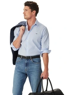 Sommers Stripe Poplin Long Sleeve Shirt White Blue
