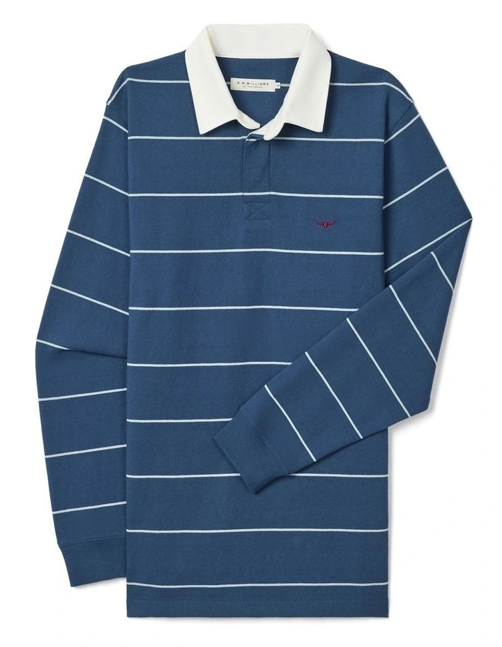Albany Stripe Rugby Sweat Top in Vintage Blue image 4