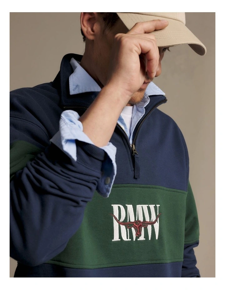 Heritage Panel Quarter Zip Worker Blue image 3