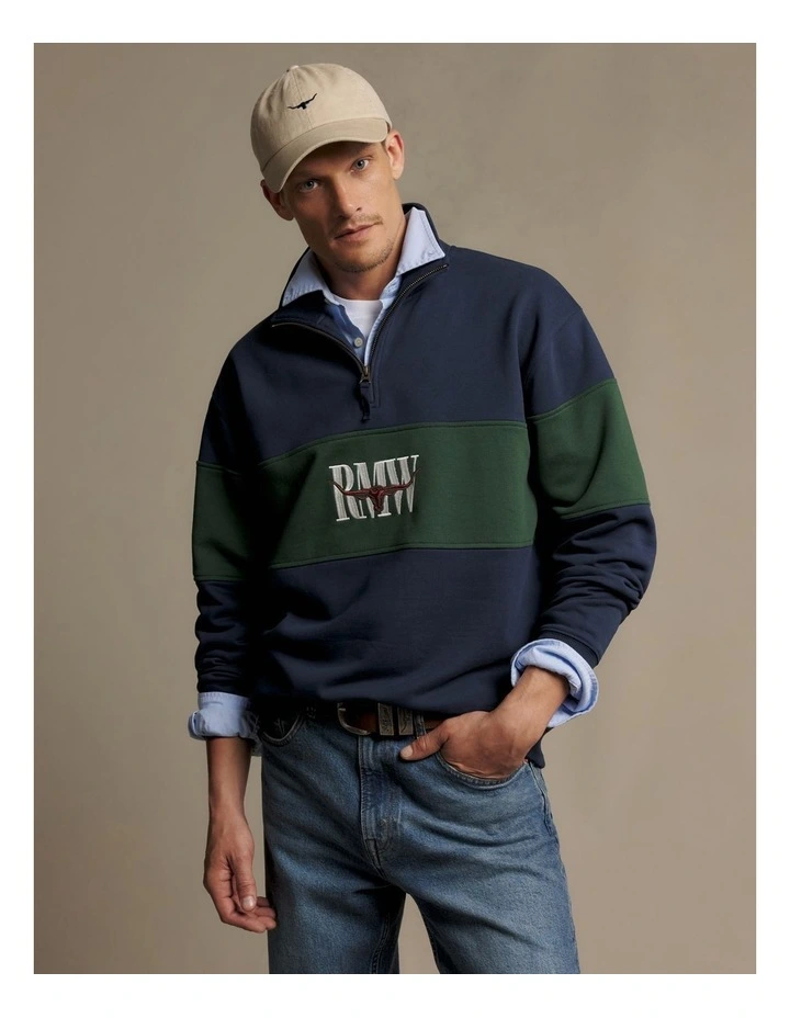 Heritage Panel Quarter Zip Worker Blue image 4