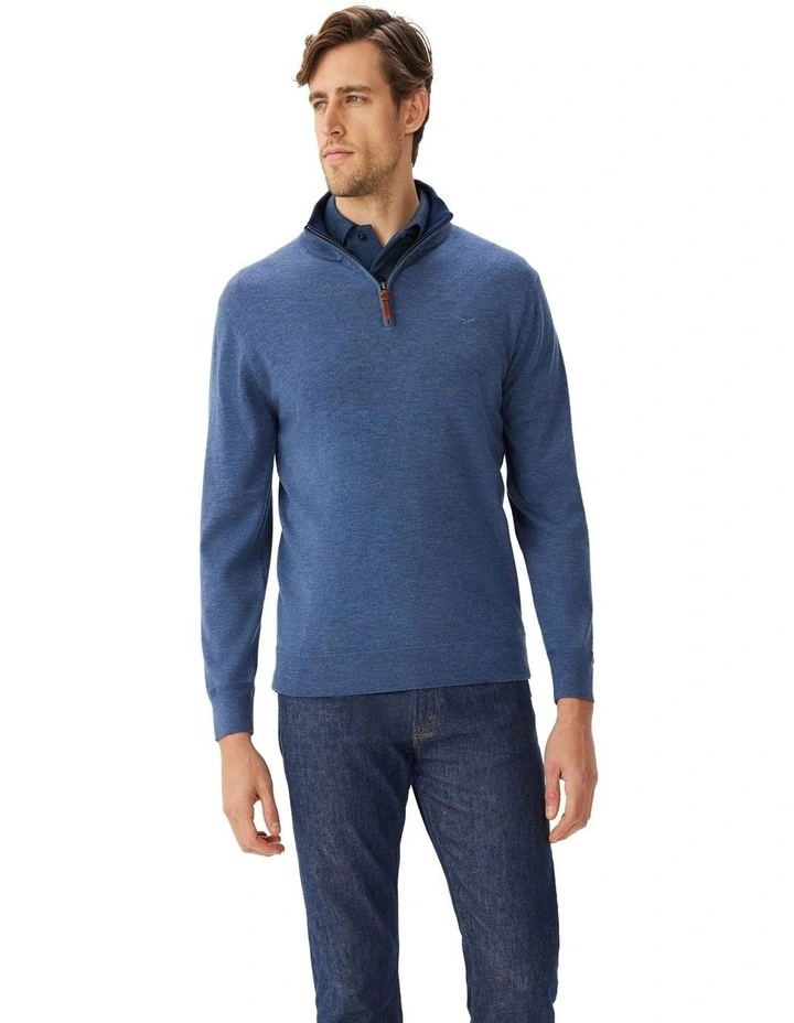 Ernest 1/4 Zip Merino Knit Indigo image 1