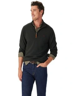 Ernest Merino 1/4 Zip Knit in Forest Green