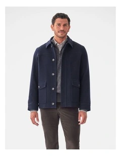 Wool Button Front Jacket in Navy