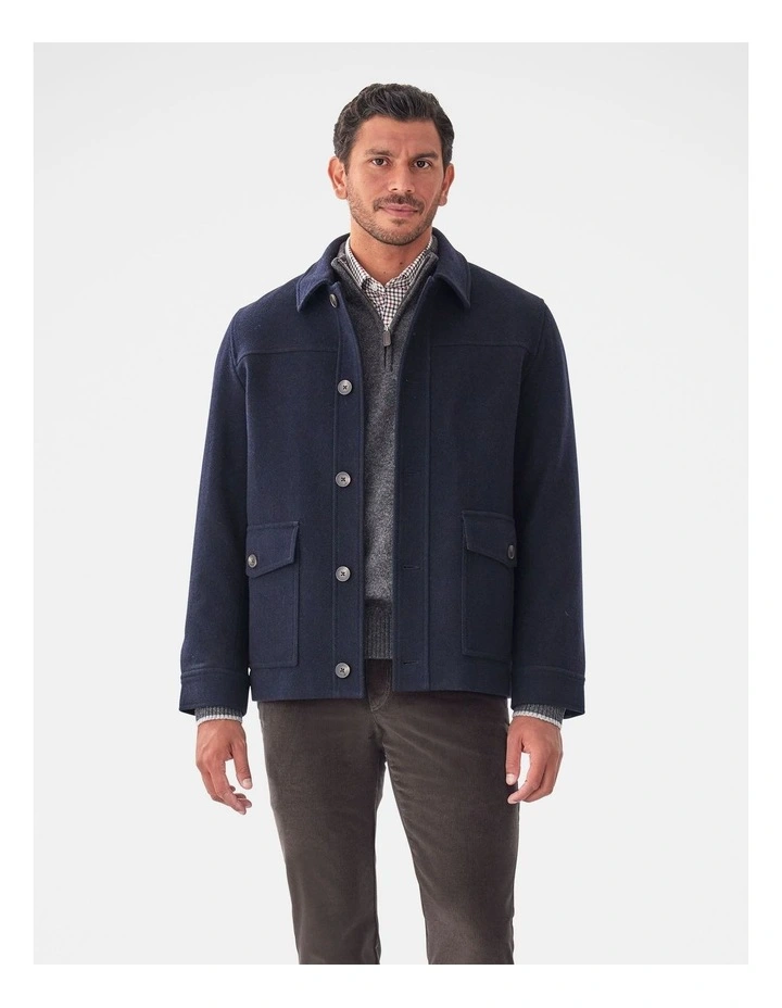 Wool Button Front Jacket in Navy image 1