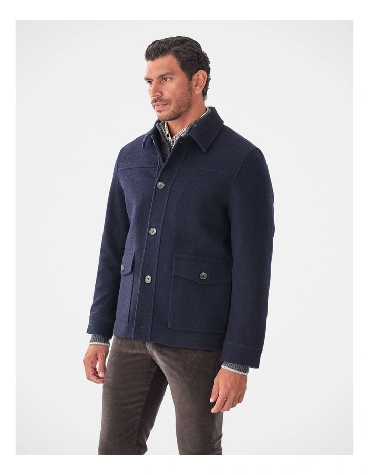 Wool Button Front Jacket in Navy image 4