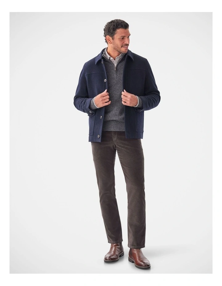 Wool Button Front Jacket in Navy image 5