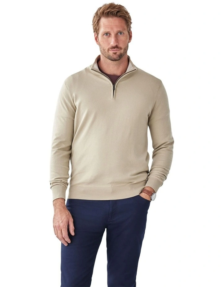 High Flex Half Zip Knit Jumper in Stone image 1