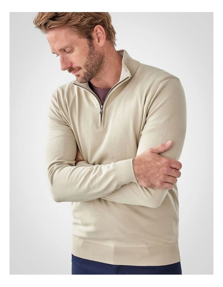 High Flex Half Zip Knit Jumper in Stone image 3