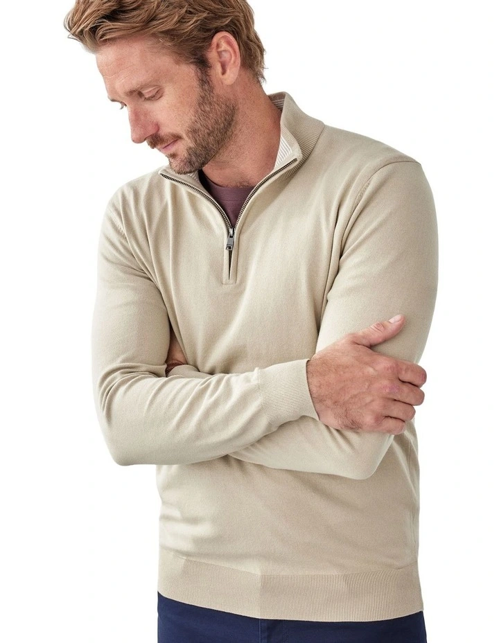 High Flex Half Zip Knit Jumper in Stone image 3