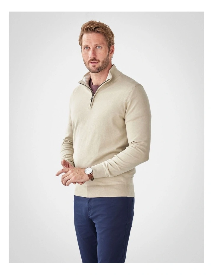 High Flex Half Zip Knit Jumper in Stone image 4