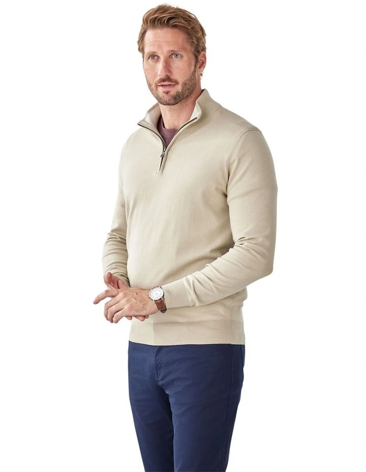 High Flex Half Zip Knit Jumper in Stone image 4
