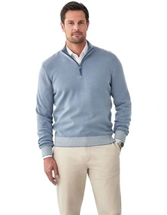High Flex Twill Half Zip Knit Jumper in Steel