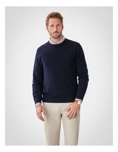Cotton Textured Crew Knit in Navy