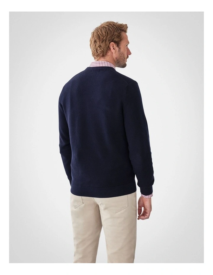 Cotton Textured Crew Knit in Navy image 2