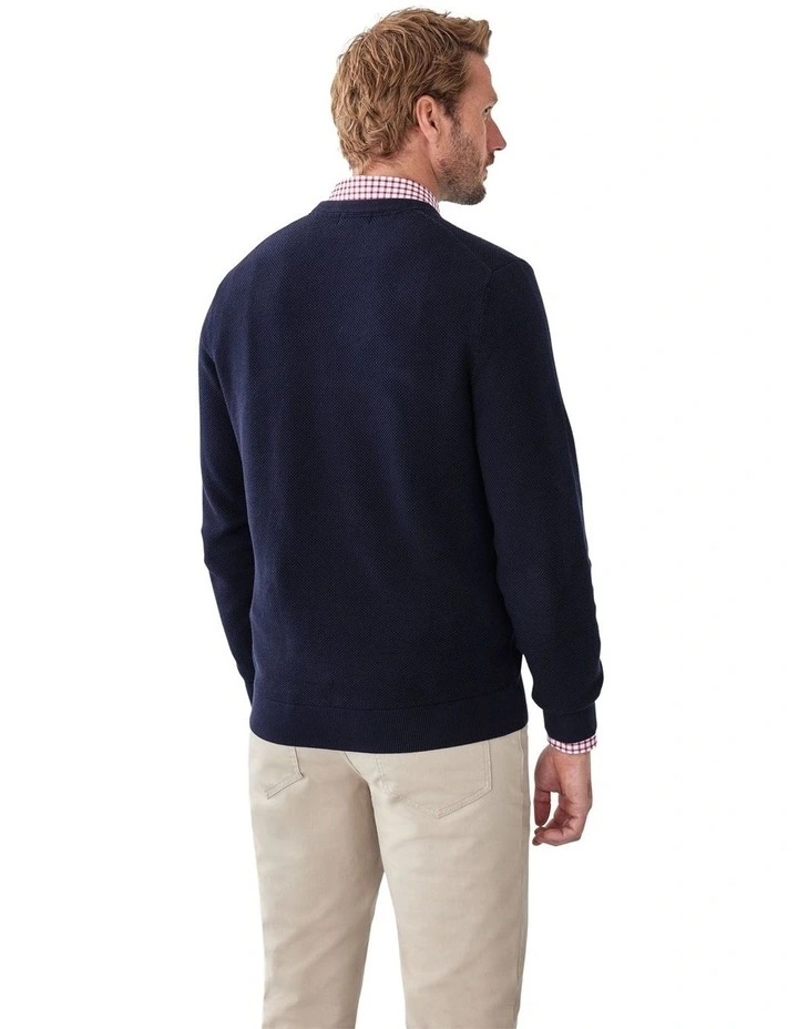 Cotton Textured Crew Knit in Navy image 2