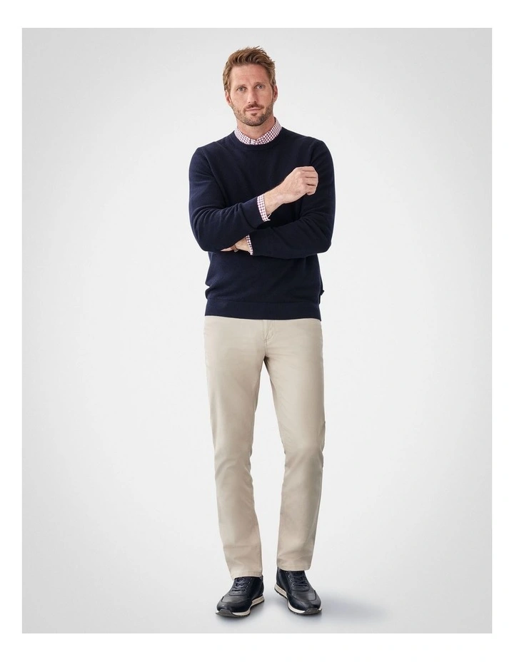 Cotton Textured Crew Knit in Navy image 5