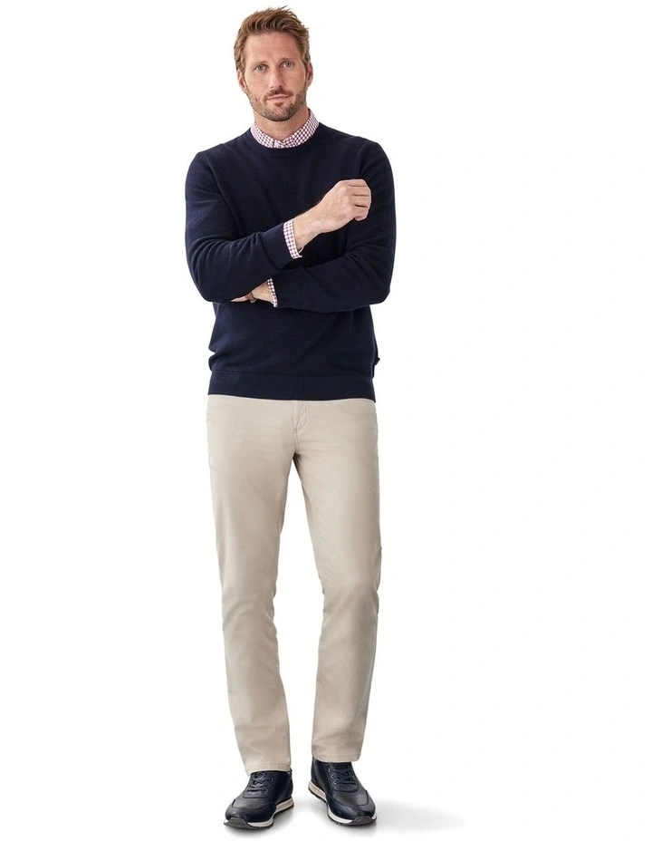 Cotton Textured Crew Knit in Navy image 5