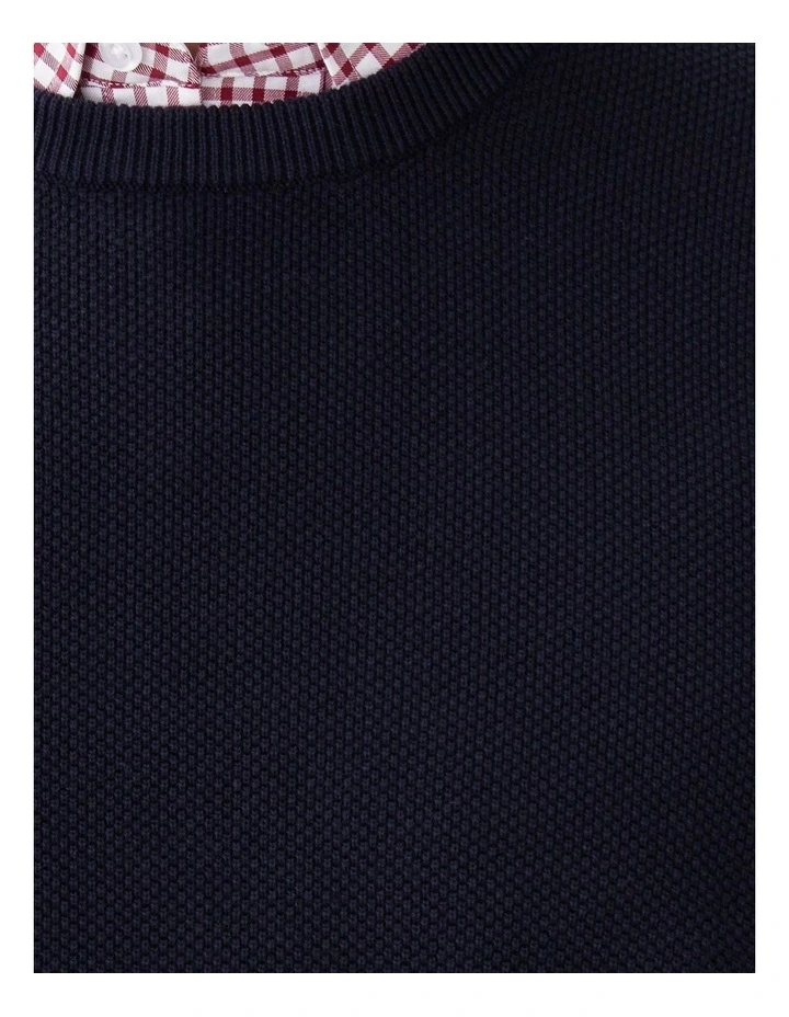 Cotton Textured Crew Knit in Navy image 6