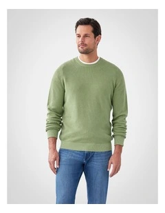 Cotton Textured Crew Knit in Light Green