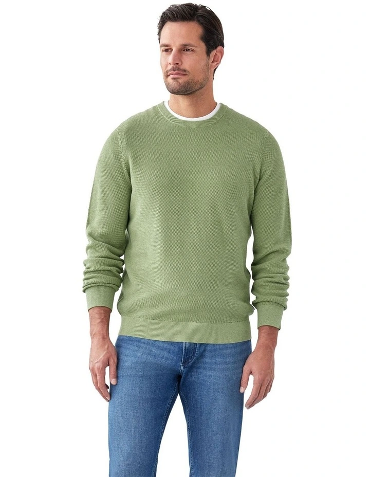 Cotton Textured Crew Knit in Light Green image 1