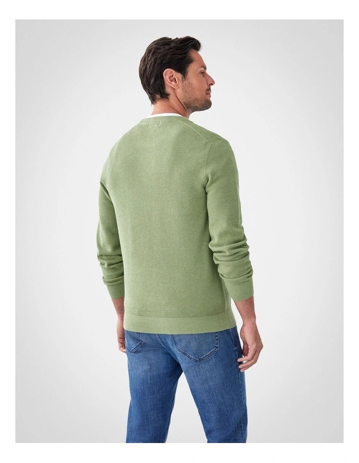 Cotton Textured Crew Knit in Light Green image 2