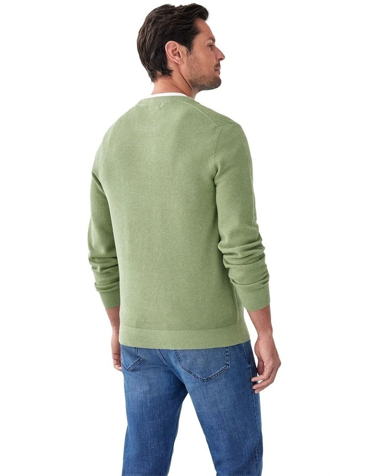 Cotton Textured Crew Knit in Light Green image 2