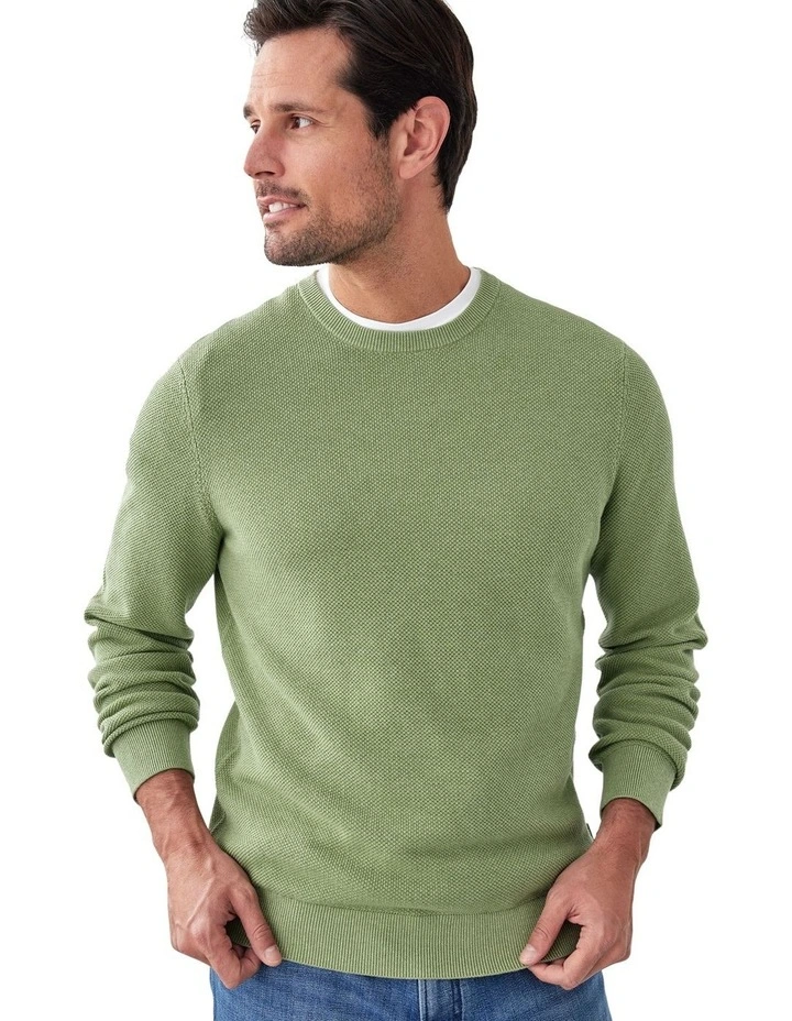 Cotton Textured Crew Knit in Light Green image 3