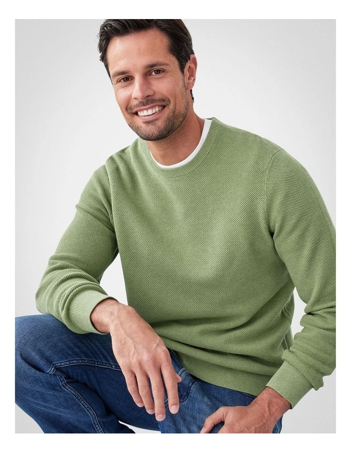 Cotton Textured Crew Knit in Light Green image 4