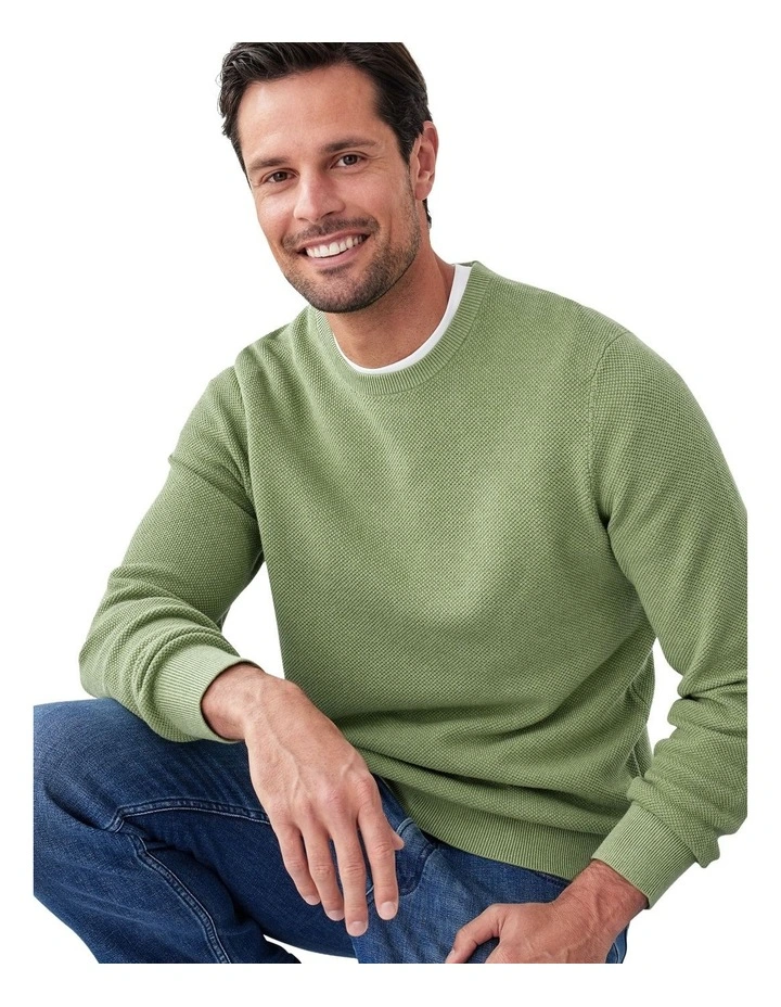 Cotton Textured Crew Knit in Light Green image 4