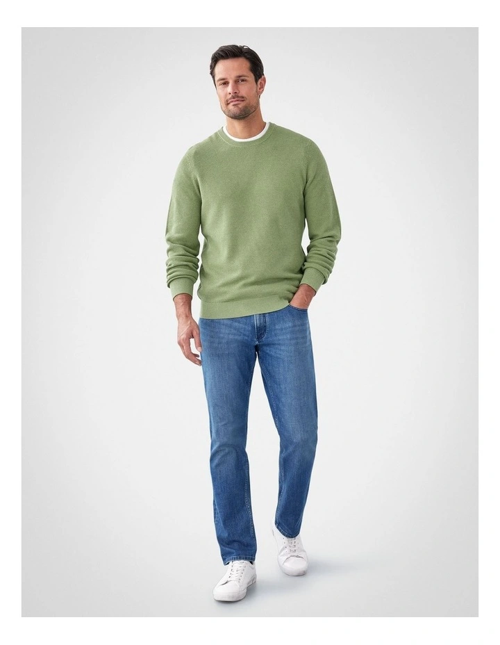 Cotton Textured Crew Knit in Light Green image 5