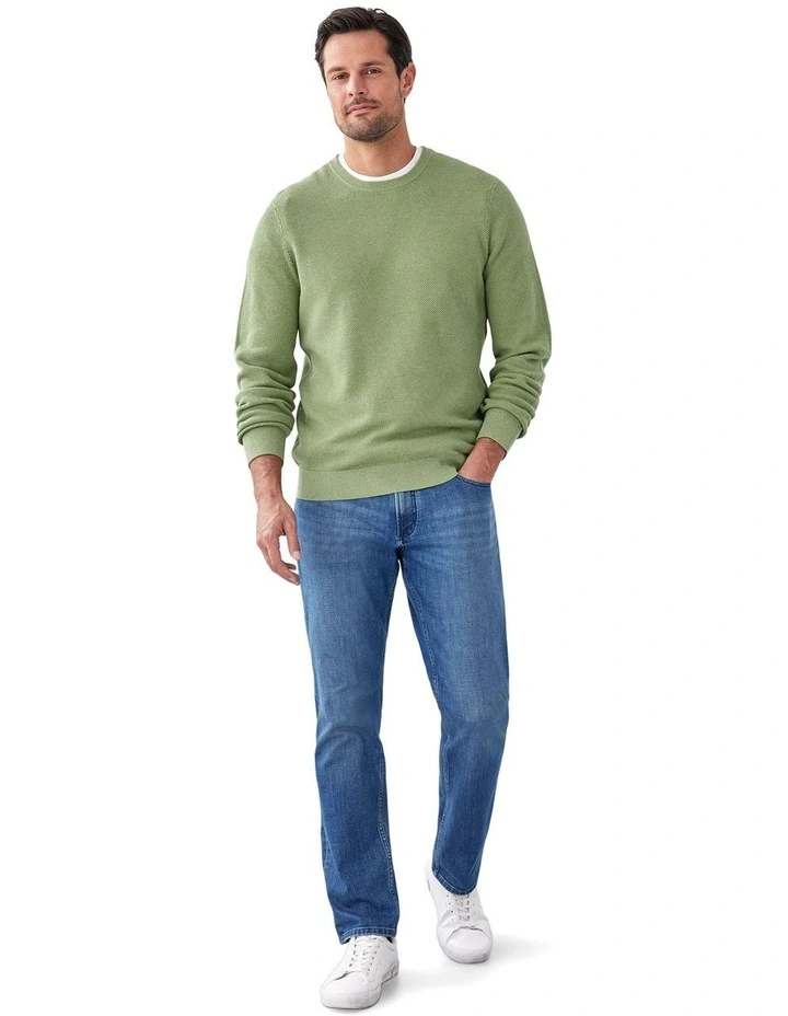 Cotton Textured Crew Knit in Light Green image 5