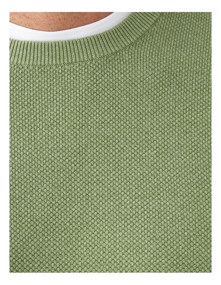 Cotton Textured Crew Knit in Light Green image 6