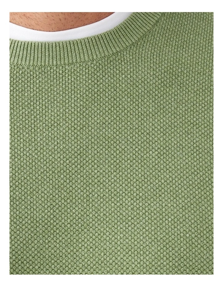 Cotton Textured Crew Knit in Light Green image 6