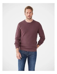 Cotton Textured Crew Neck in Plum