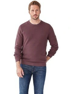 Cotton Textured Crew Neck in Plum