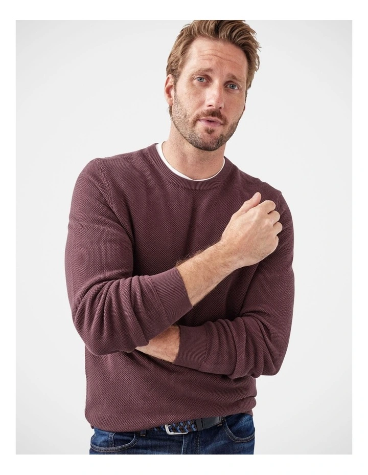 Cotton Textured Crew Neck in Plum image 3