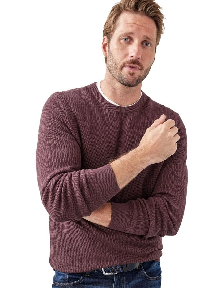 Cotton Textured Crew Neck in Plum image 3