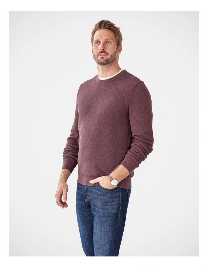 Cotton Textured Crew Neck in Plum image 4
