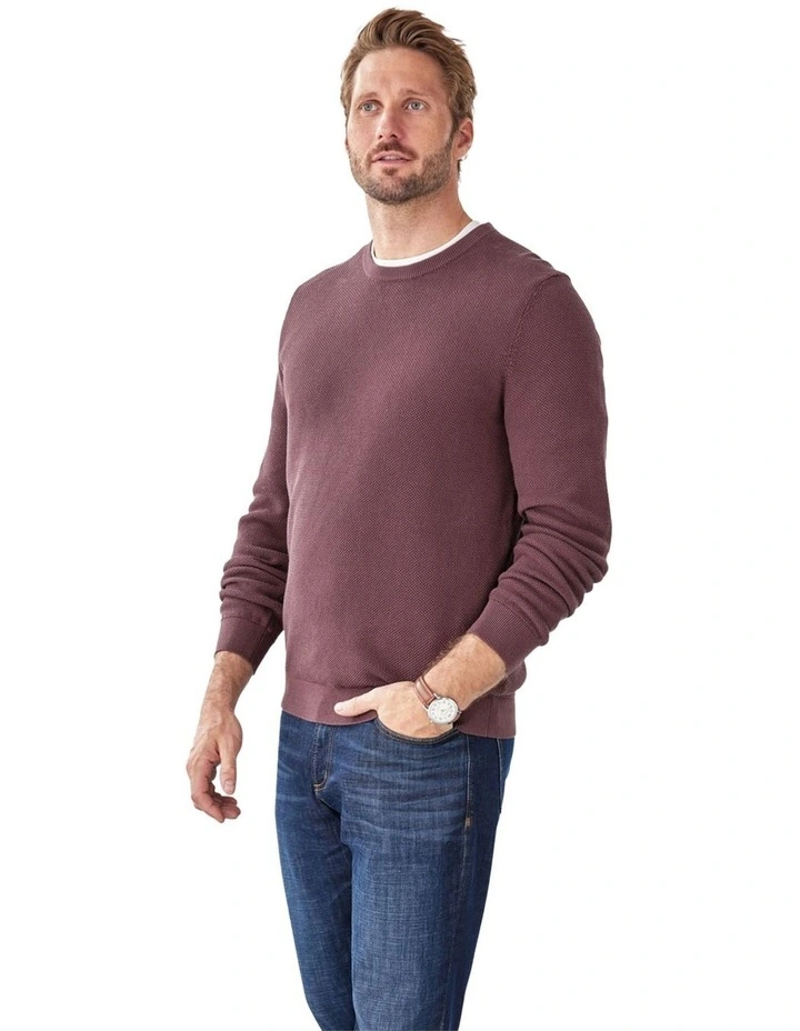 Cotton Textured Crew Neck in Plum image 4