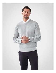 Cotton Textured Crew Knit in Light Grey