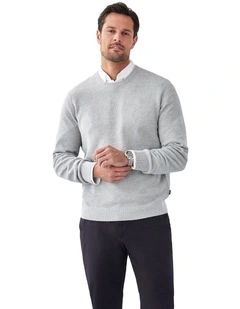 Cotton Textured Crew Knit in Light Grey