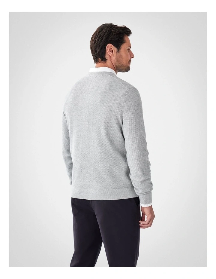 Cotton Textured Crew Knit in Light Grey image 2