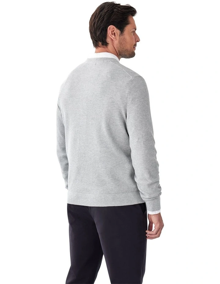 Cotton Textured Crew Knit in Light Grey image 2