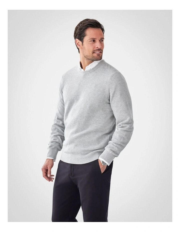 Cotton Textured Crew Knit in Light Grey image 4