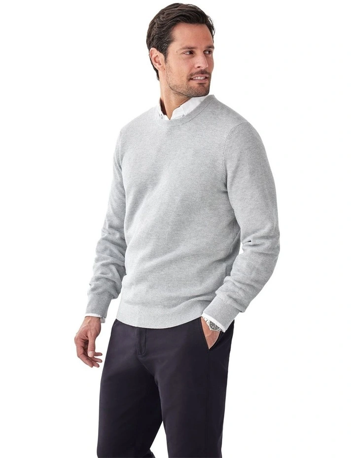 Cotton Textured Crew Knit in Light Grey image 4
