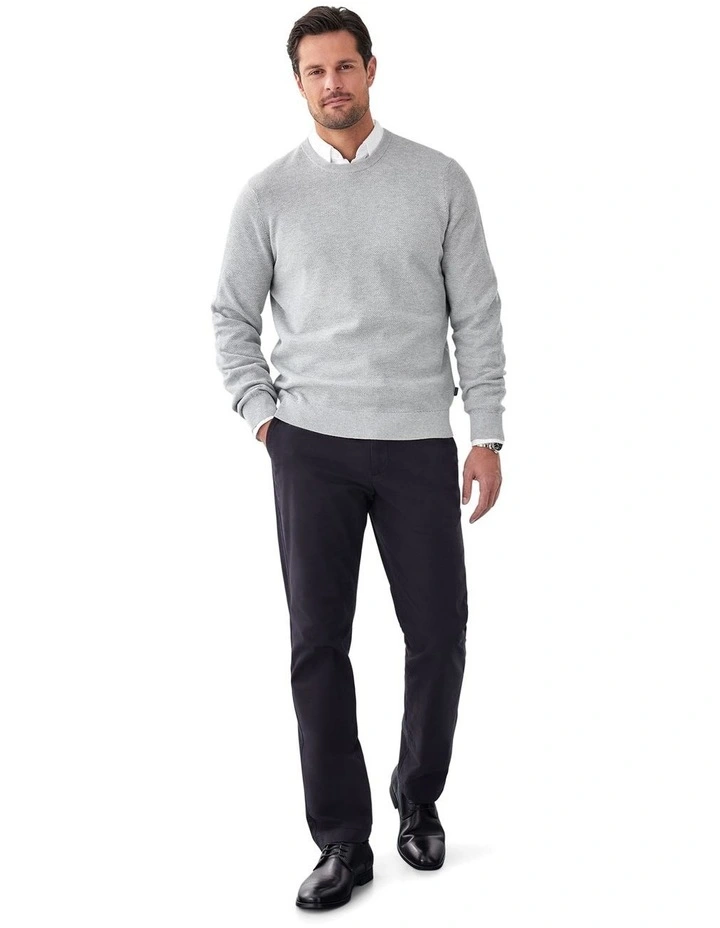 Cotton Textured Crew Knit in Light Grey image 5