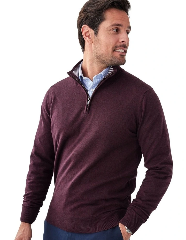 High Flex Half Zip Knit T-shirt in Plum image 3