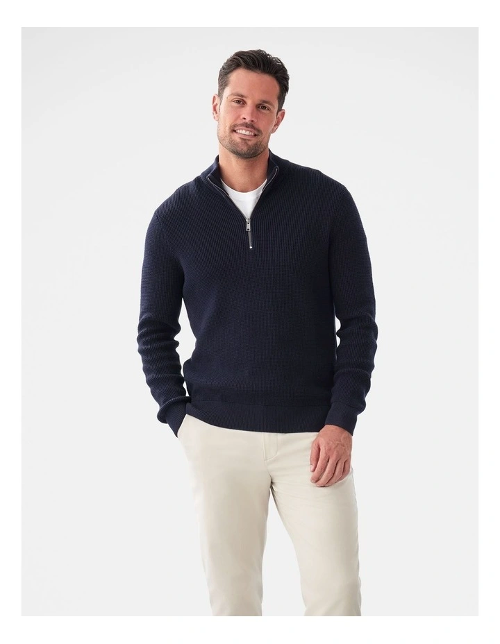 Cotton Waffle Half Zip Navy image 1